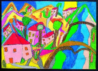 Stefano Scadati pittore - 1987 Villaggio con torrente