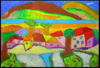 Stefano Scadati pittore - 2003 Case fiume e colline